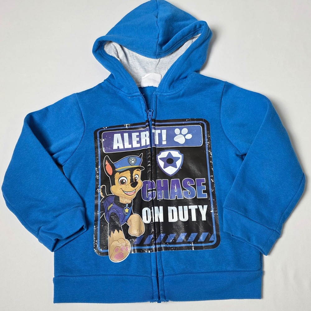 Paw Patrol Chase Zip Up Hoodie Kids 4T Blue Graphic Alert Chase On‎ Duty Fleece